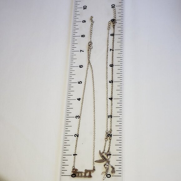 Fairy y2k Silver Tinkerbell Charm Rhinestone necklace Set pink iridescent gems - Picture 2 of 10